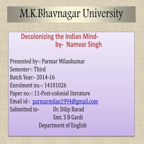 Decolonization of Indian mind- Namvar Singh