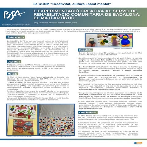 Pòster "L'experimentació creativa al Servei de Rehabilitació Comunitària Badalona: el matí artístic"