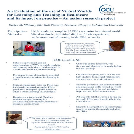 An Evaluation of the use of Virtual Worlds for Learning and Teaching in Healthcare and its impact on practice – An action research project