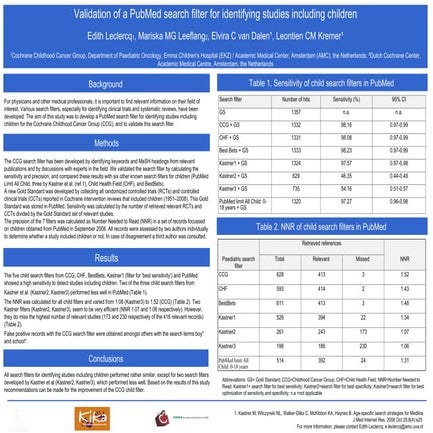 Poster Validation of child search filters for Pubmed-18th Cochrane Colloquium