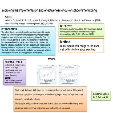 one Pager Poster presentation by zulfiqar Improving the implementation and effectiveness of out-of school-time tutoring.