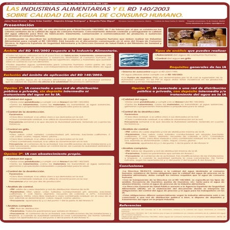 Industrias alimentarias y Real Decreto 140 2003 