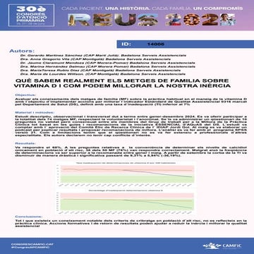 Pòster "Què sabem realment els metges de família sobre vitamina D i com podem millorar la nostra inèrcia"