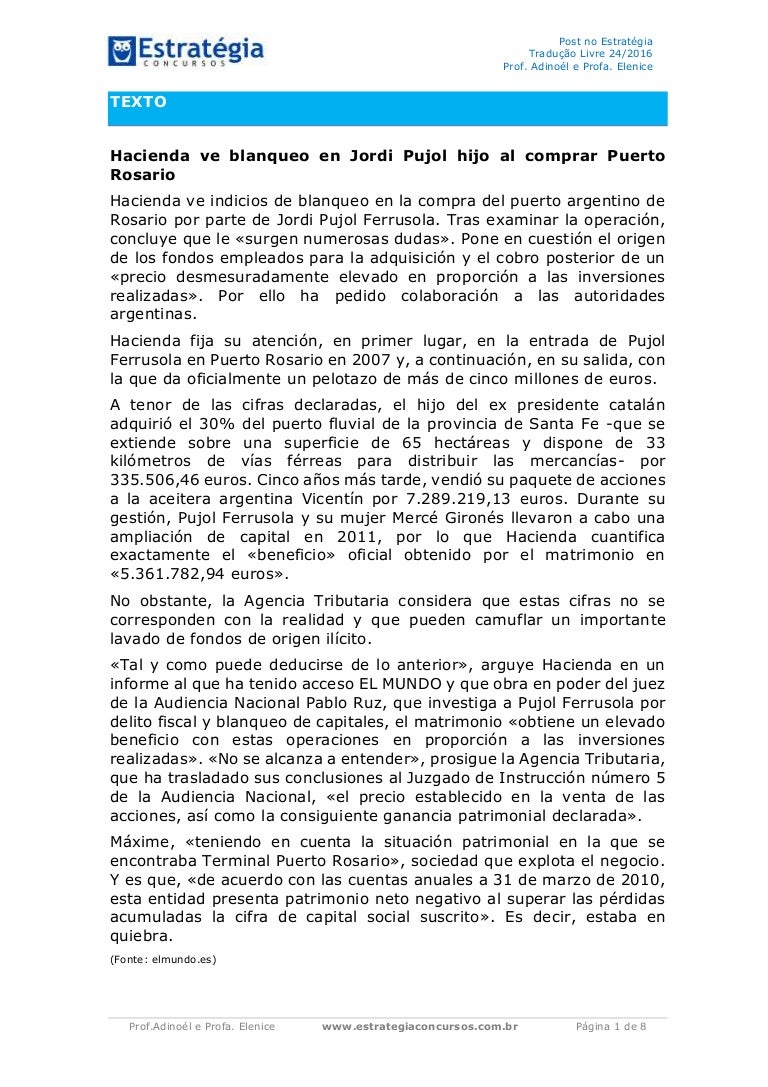 Espanhol - Tradução Livre 24/2016 - Estratégia Concursos