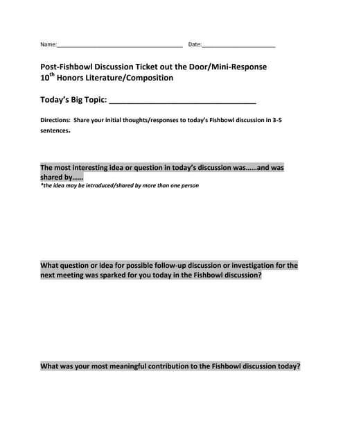 Post fishbowl discussion reflections