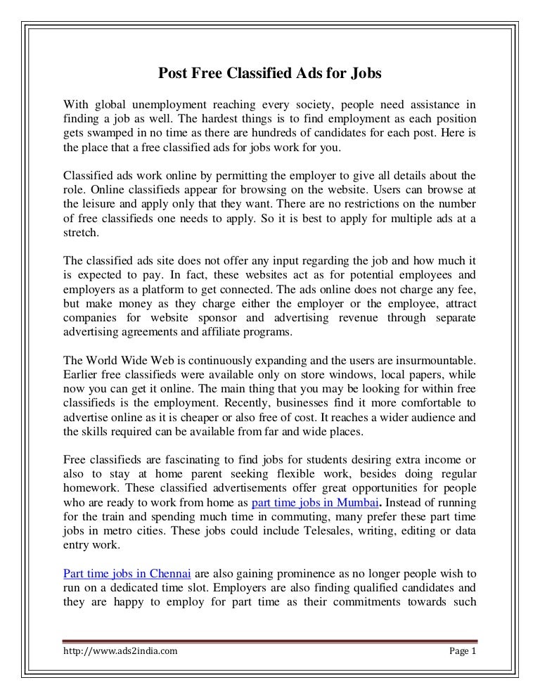 Post free classified ads for job