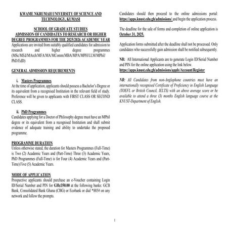 POSTGRADUATE_ADMISSIONS for KNuSt for 2023