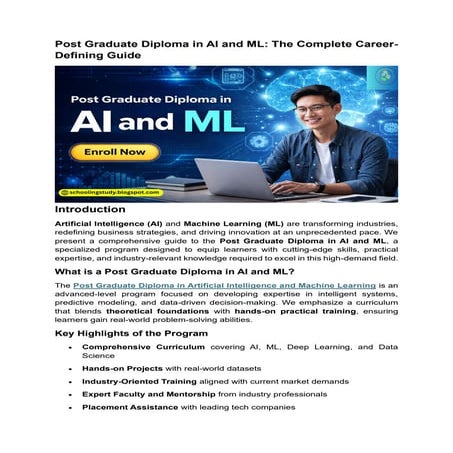 Post Graduate Diploma in AI and ML: Comprehensive Career Guide and ...