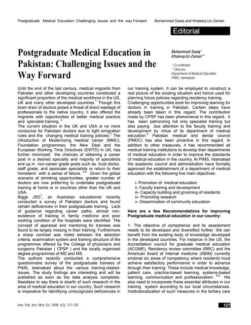 Postgraduate Medical Education In Pakistan Pdf Postgraduate Postgraduate Medical Education In Pakistan Pdf Postgraduate