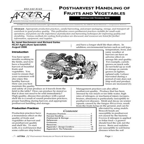 Postharvest Handling of Fruits and Vegetables