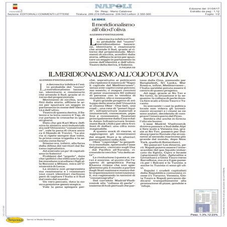 Postiglione meridionalismo all'olio d'oliva