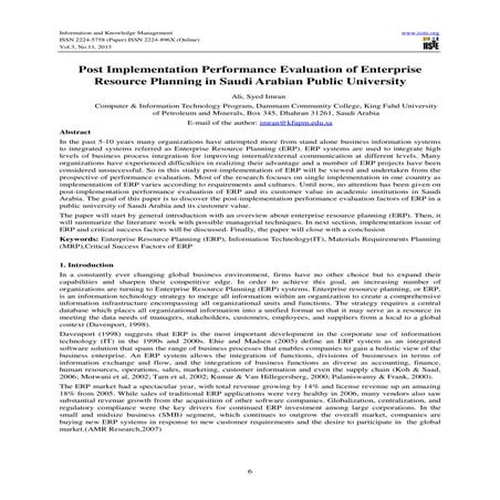 Post implementation performance evaluation of enterprise resource planning in...