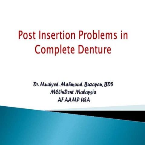 Post insertion problems in complete denture part i