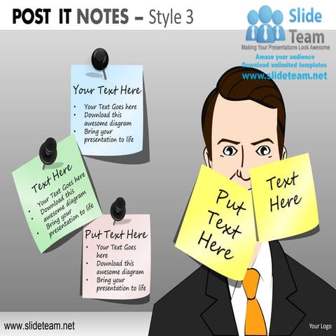 Post it notes design 3 powerpoint ppt templates.