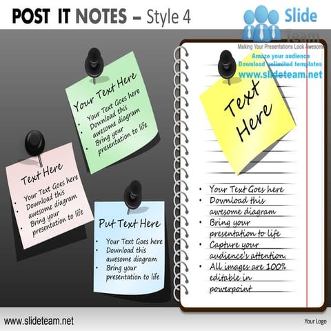 Post it notes style design 4 powerpoint presentation templates.