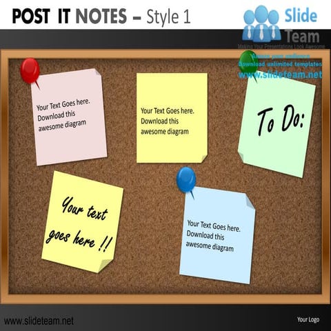 Post it notes various colors design 1 powerpoint ppt templates.