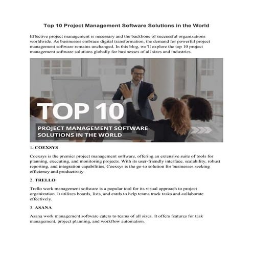 Top 10 Project Management Software Solutions in the World