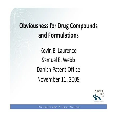Obviousness of Drug Compounds And Formulations
