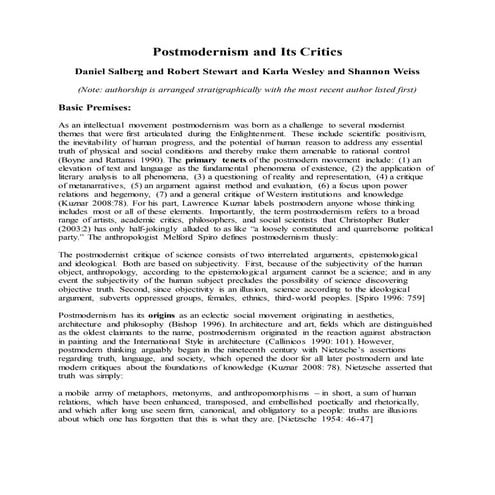 Postmodernism and its critics