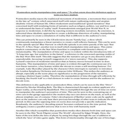 Postmodern media manipulates time and space