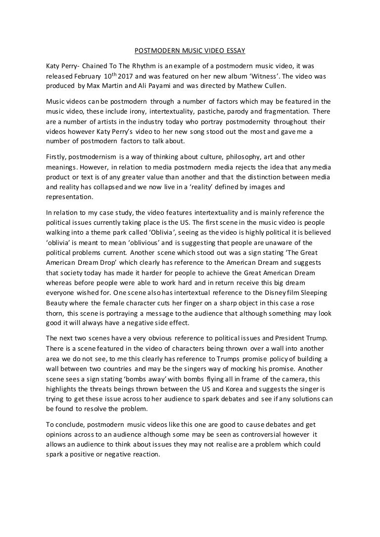 Essay Proposal Examples Postmodernmusicvideoessaythumbnailjpgcb Thesis Statement Essay also How To Write An Essay Proposal Postmodern Music Video Essay English Narrative Essay Topics