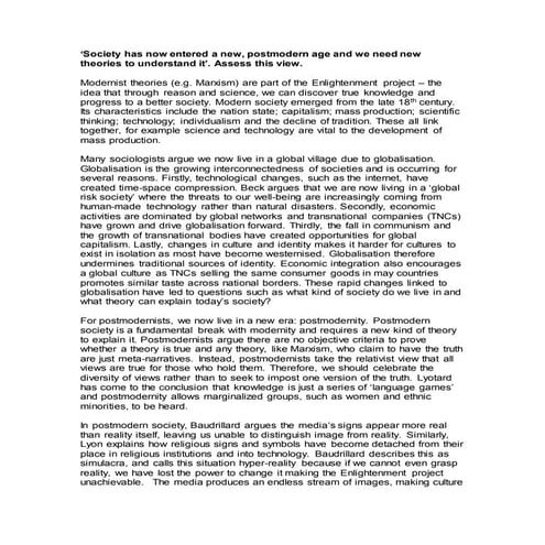 Globalisation, Modernity & Postmodernity Essay