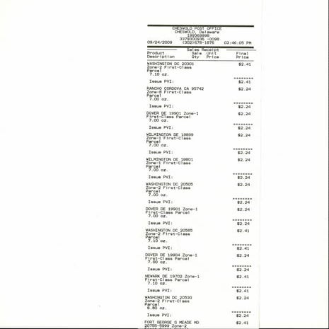 Post office receipt of lawsuit incl to nsa fort george