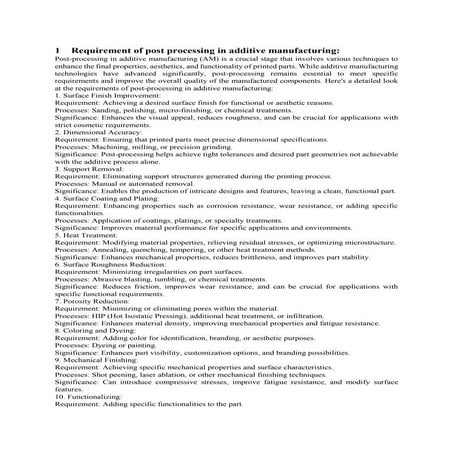 POST PROCESSING IN ADDITIVE MANUFACTURING