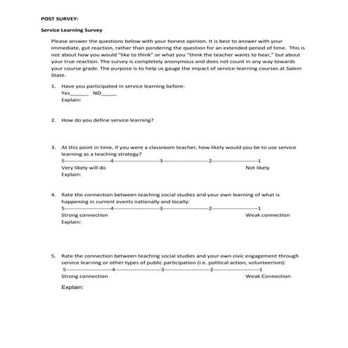 Pre survey service learning | DOCX