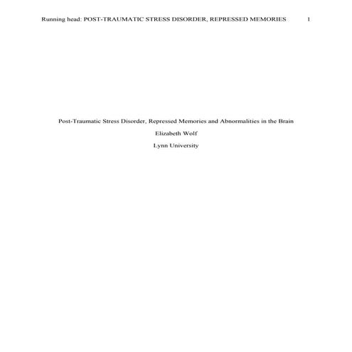 Post Traumatic Stress Disorder, Repressed Memories And Abnormalities In The B...