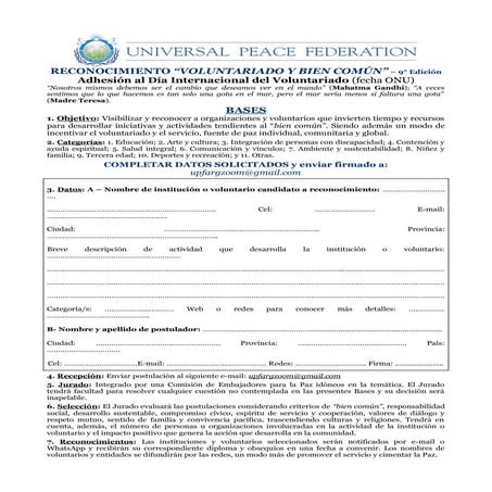 Postulación a RECONOCIMIENTO “VOLUNTARIADO Y BIEN COMÚN” 2025