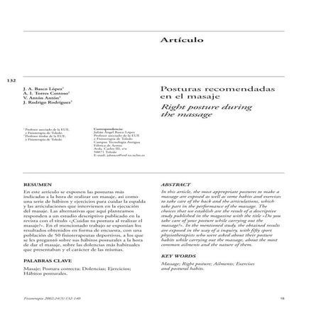 Posturas recomendadas para dar masaje