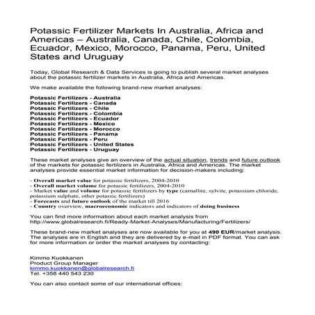 Potassic fertilizers - Australia, Africa and Americas