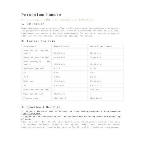 Potassium Humate Product Introduction | PDF