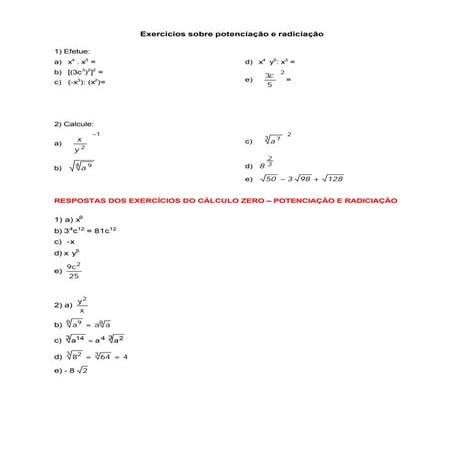 Potenciacao radiciacao exercicios | PDF
