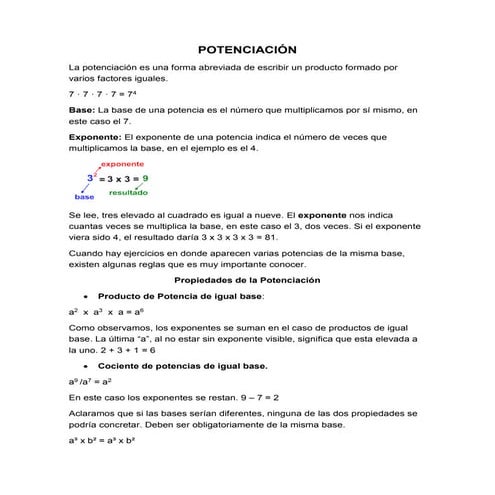 Potenciacion y radicacion y sus propiedades