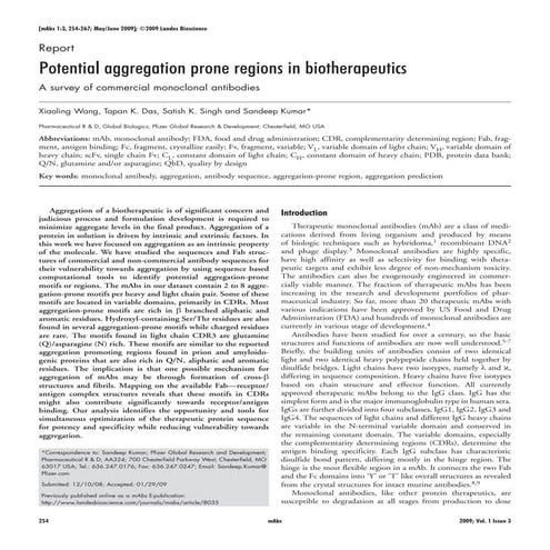 Potential aggregation prone regions in biotherapeutics