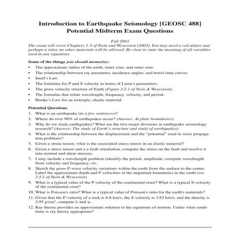 Introduction to Earthquake Seismology, PotentialExam01F2003.pdf
