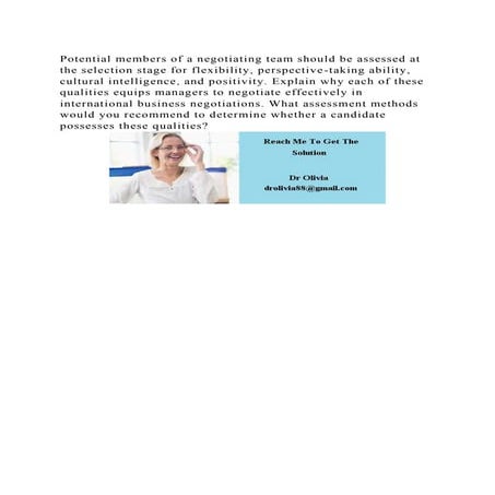 Potential members of a negotiating team should be assessed at the se.docx