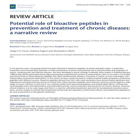 Potential role of bioactive peptides in prevention and treatment of ...