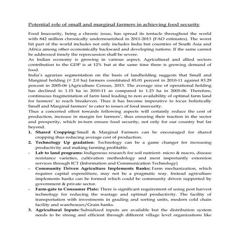 Potential role of small & marginal farmers in food security