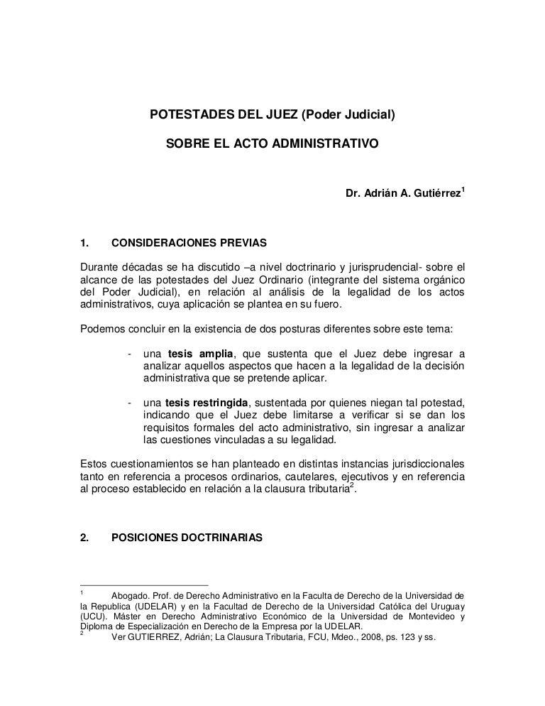 Potestades Del Juez Sobre Al Acto Administrativo