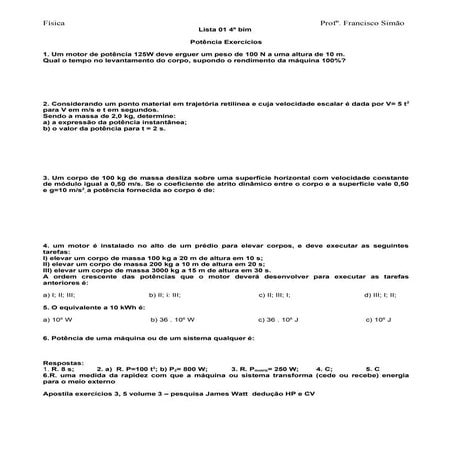 Potência exercícios