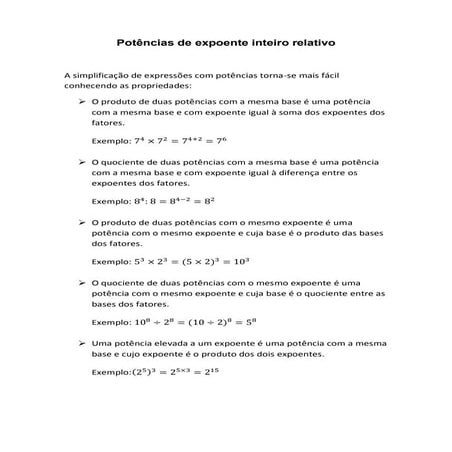 Potências de expoente inteiro relativo | PDF