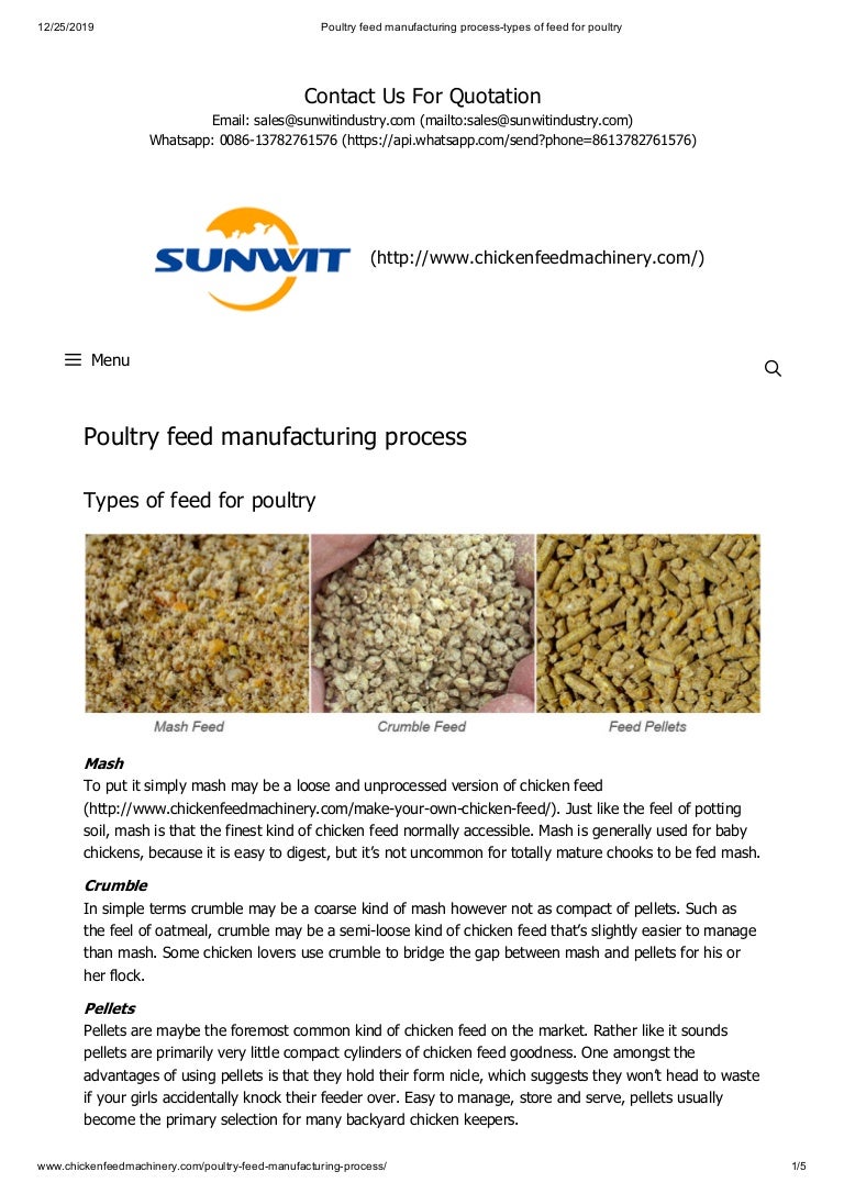 Poultry Feed Manufacturing Process Types Of Feed For Poultry