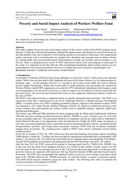 Labour Welfare in Pakistan