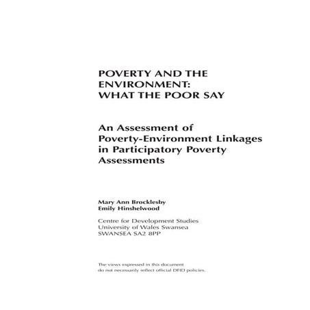 Poverty and the Environment: What the poor say