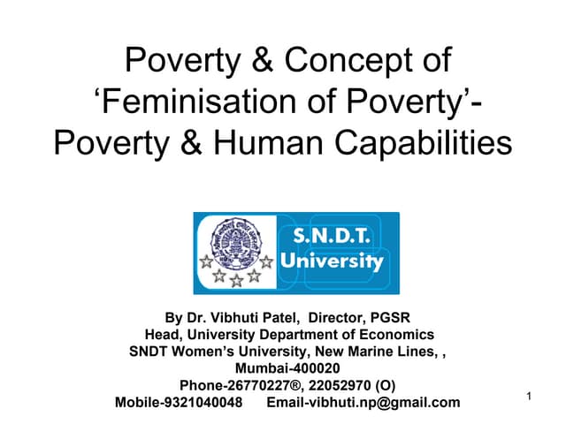 Poverty & concept of ‘feminisation of poverty’  poverty & human capabilities 11-3-08