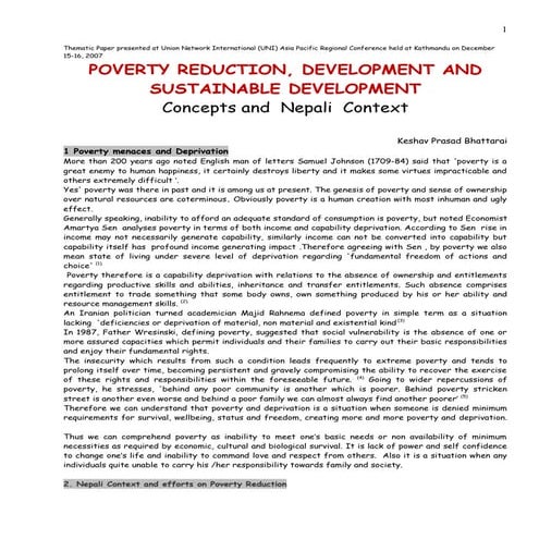 Poverty reduction, development and sustainable development