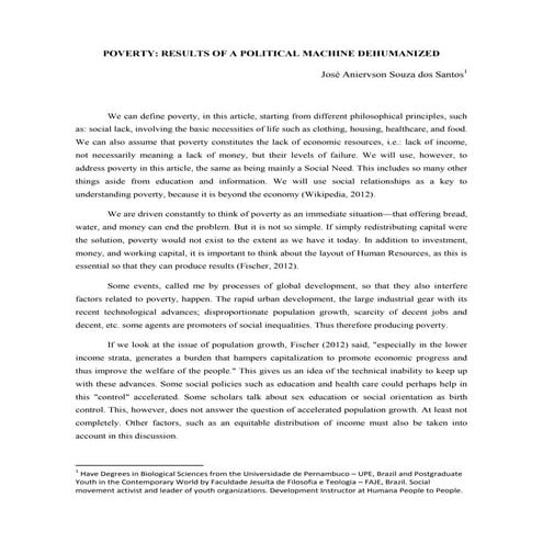 Poverty Results of a Political Machine Dehumanized